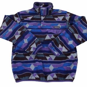 Patagonia Women Aztec Synchilla Snap T Pullover Fleece Jacket Small Purple Blue